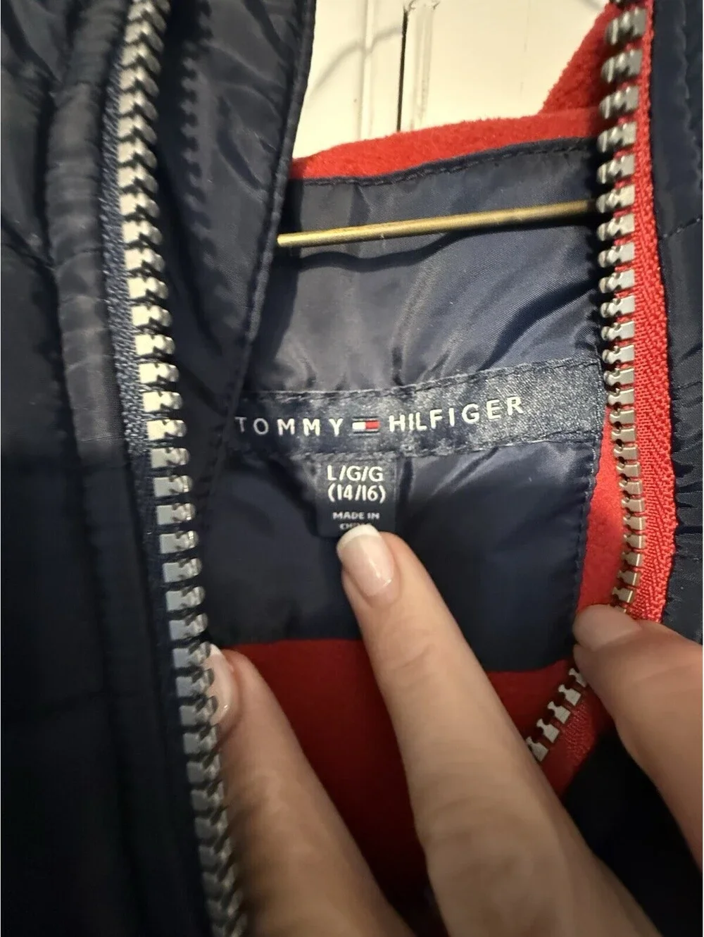 Boys Tommy Hilfiger Navy Hooded Puffer Jacket athletic fleece Lined  Size 14/16